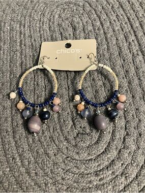 🌸Chico's Beaded Hoop Earrings in Navy and Lavender
